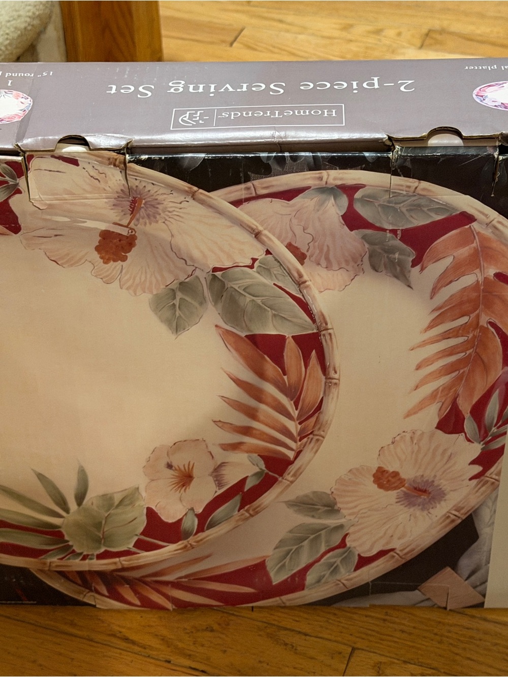 Red and Cream Floral Decorative Serving Plate Set - 2 Piece